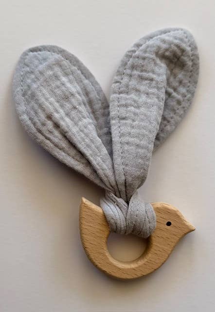 Dove Birchwood Teether-Organic muslin