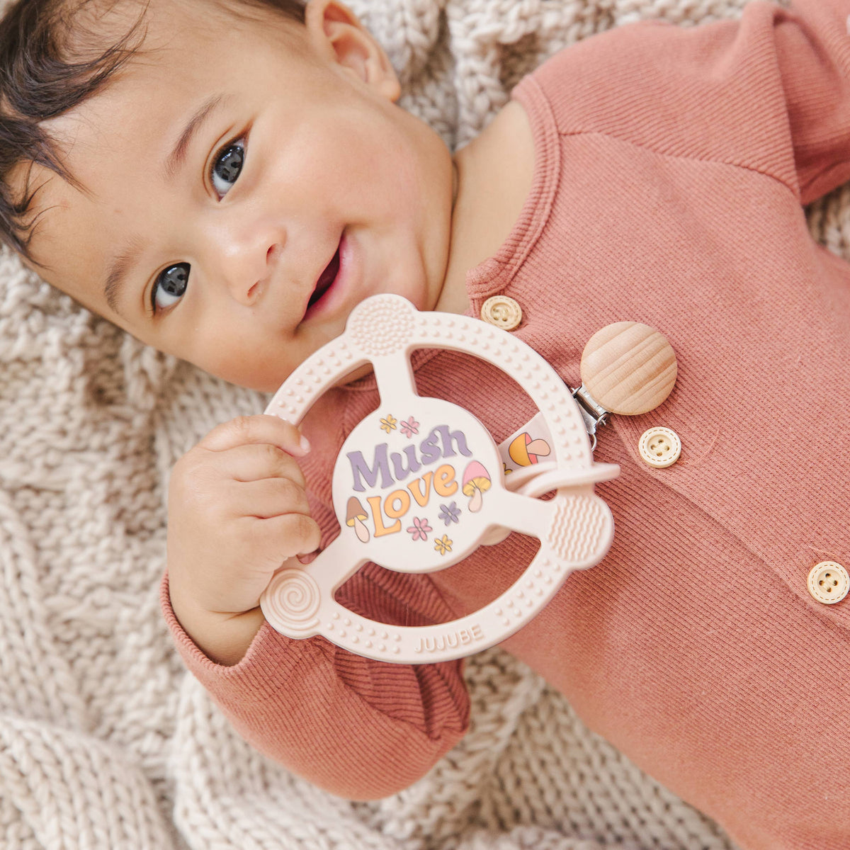 Silicone Teether Ring with Detachable Clip Mushy Love