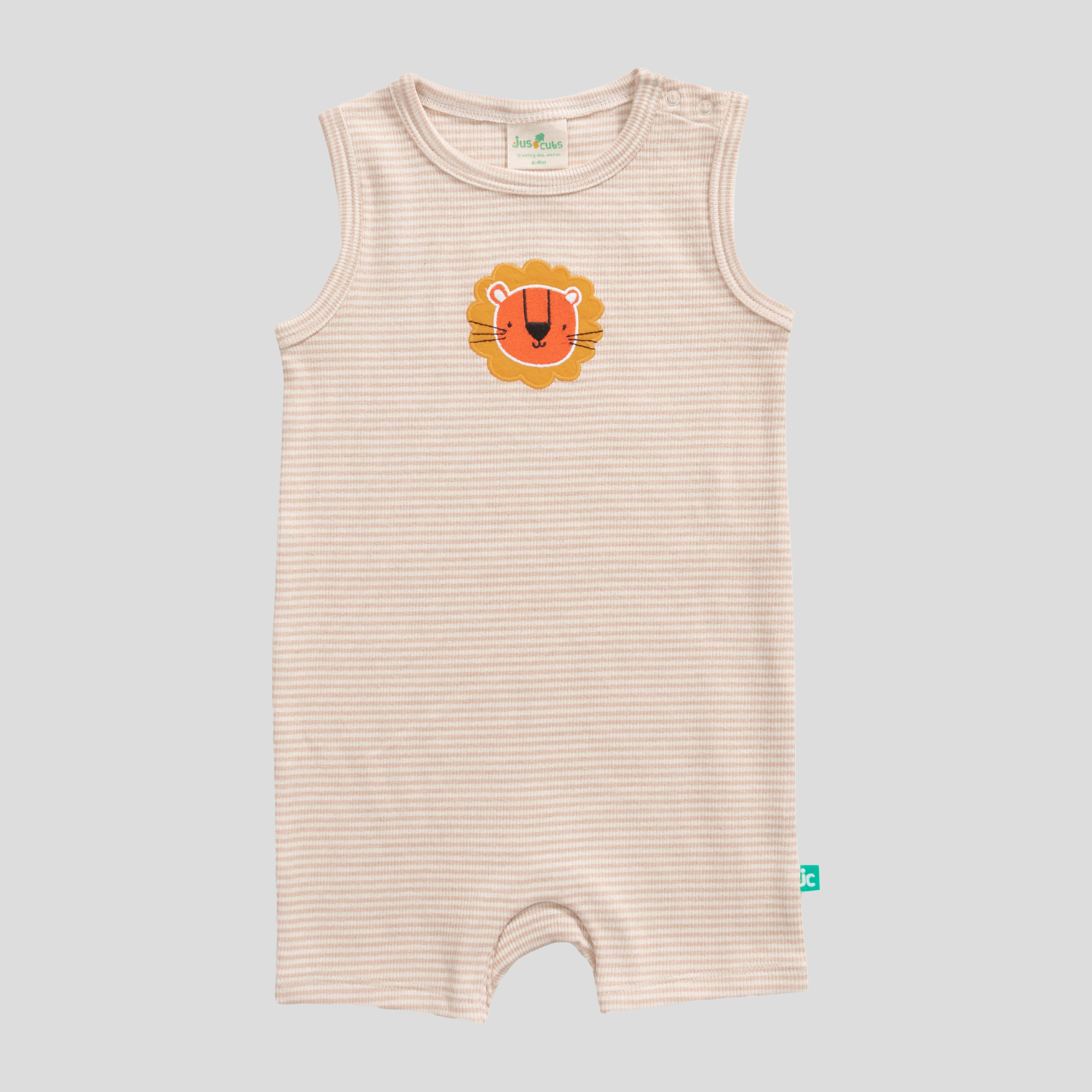 Sleeveless Striped & Printed Romper for Baby Boys