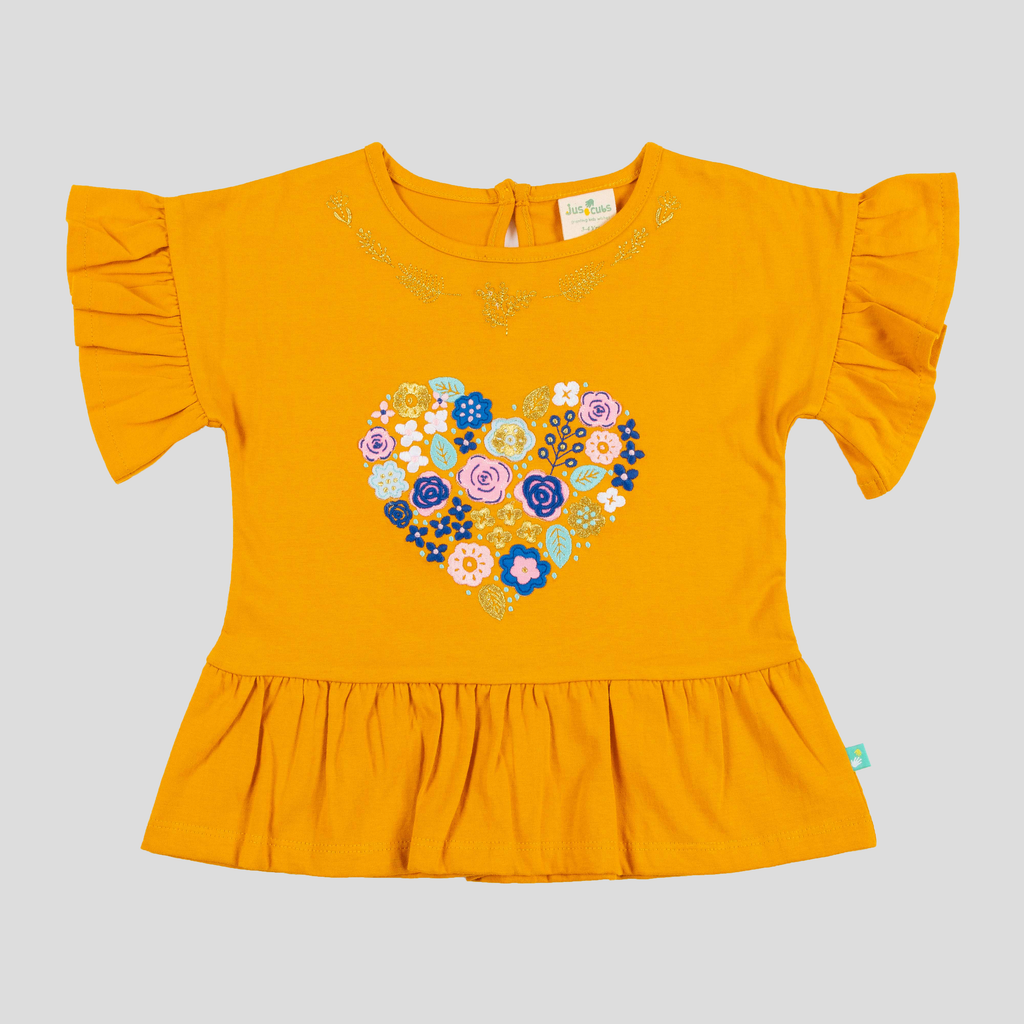 Ruffled Peplum T-Shirt for Toddler Girls - Tangerine