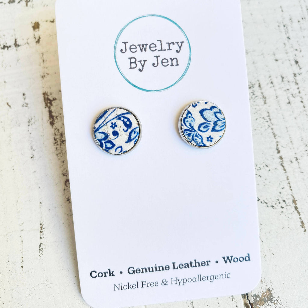 Stud Earrings: Blue & White Fine China Pattern