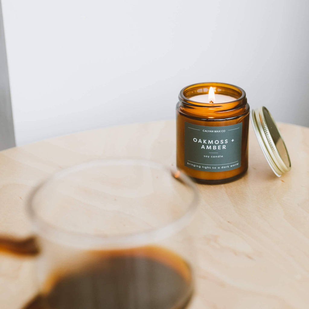 Oakmoss + Amber - Mini Amber Jar Soy Candle