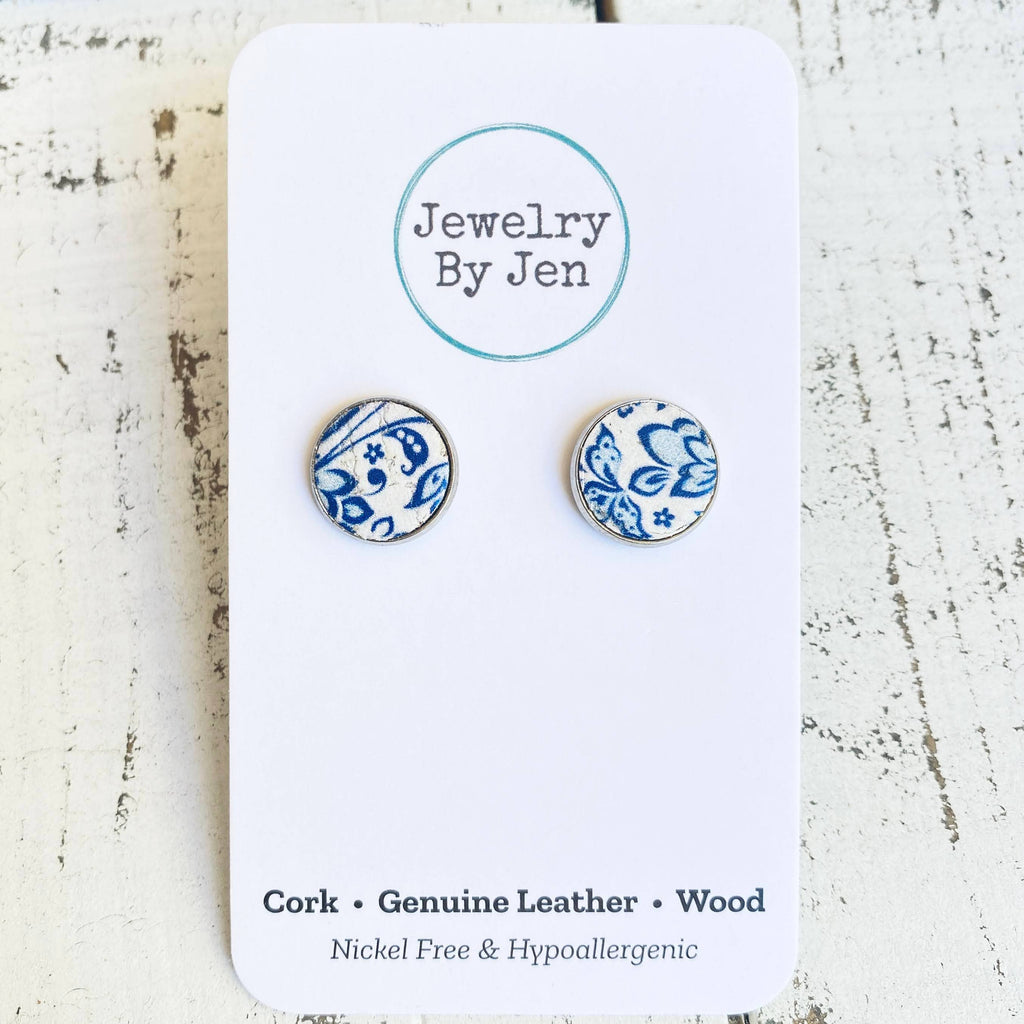 Stud Earrings: Blue & White Fine China Pattern