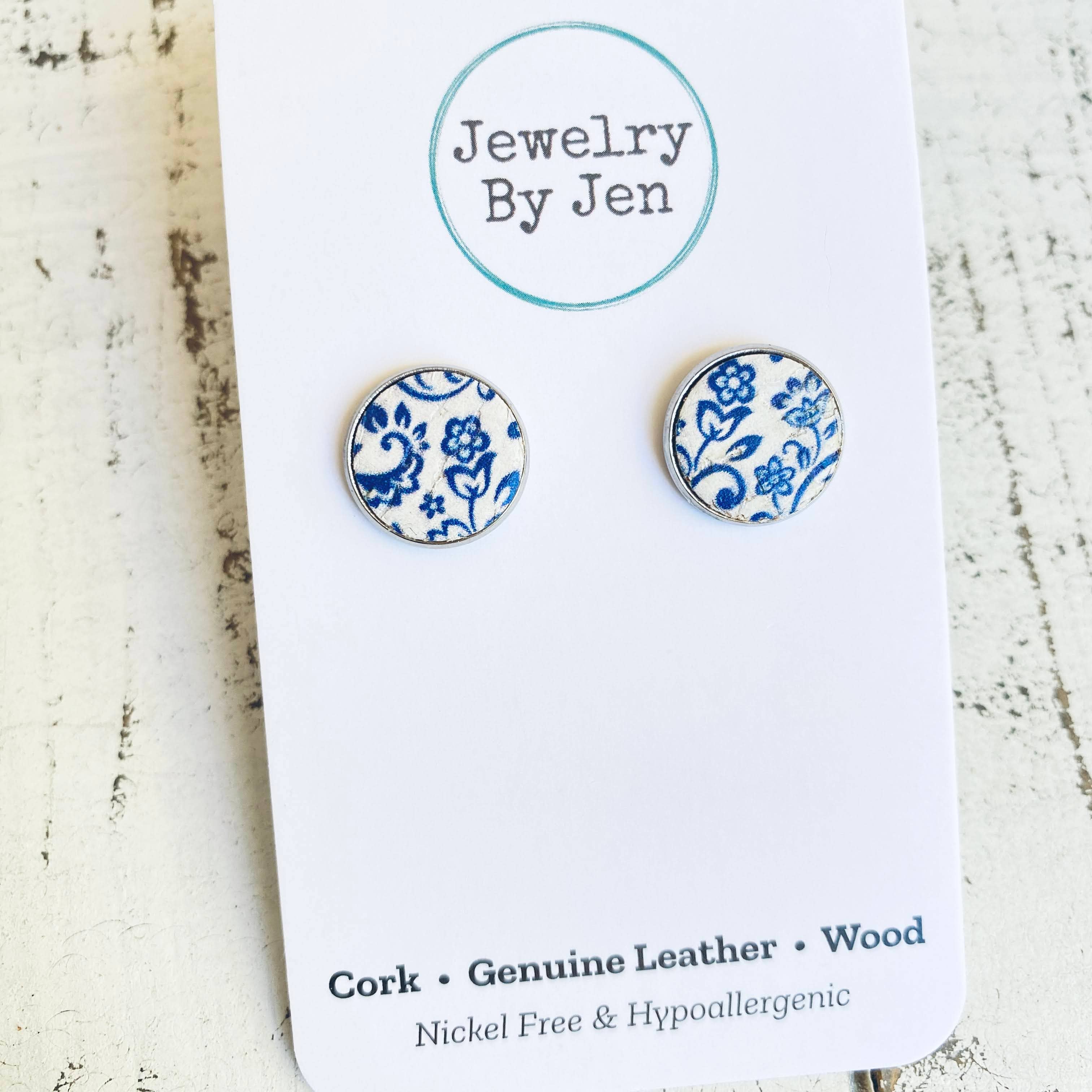 Stud Earrings: Blue & White Fine China Pattern