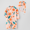 Peach Floral Rash Guard & Sun Hat 2pcs Toddler Girl Swimwear