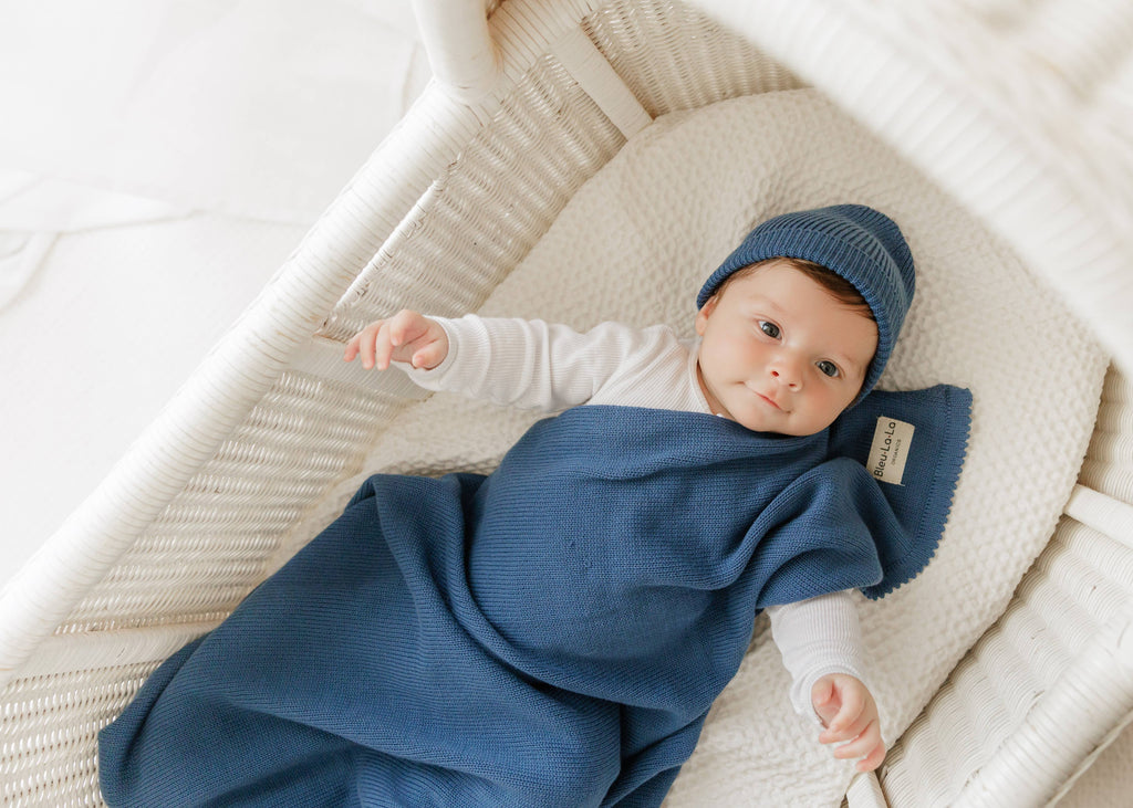 Luxe - 100% Organic Cotton Knit Blanket + Hat Boxed Gift Set
