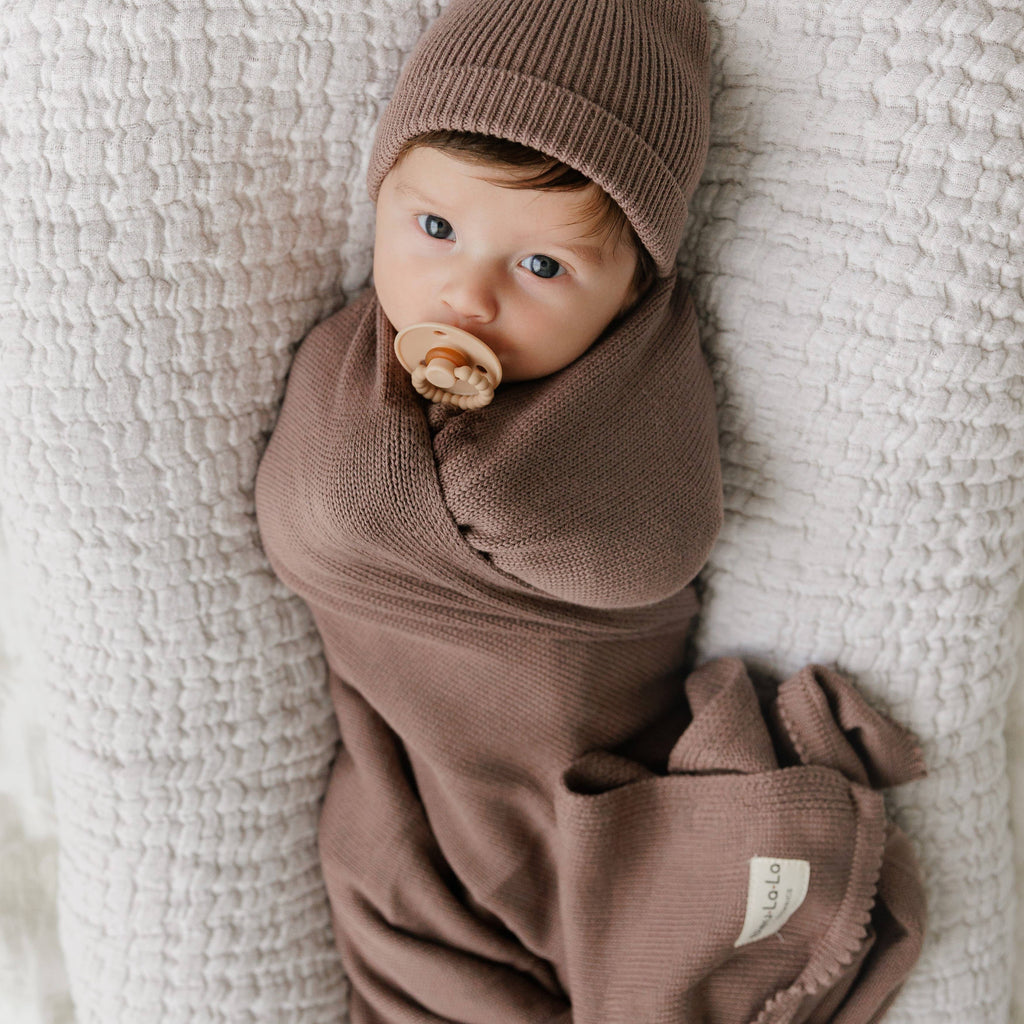Luxe - 100% Organic Cotton Knit Blanket + Hat Boxed Gift Set