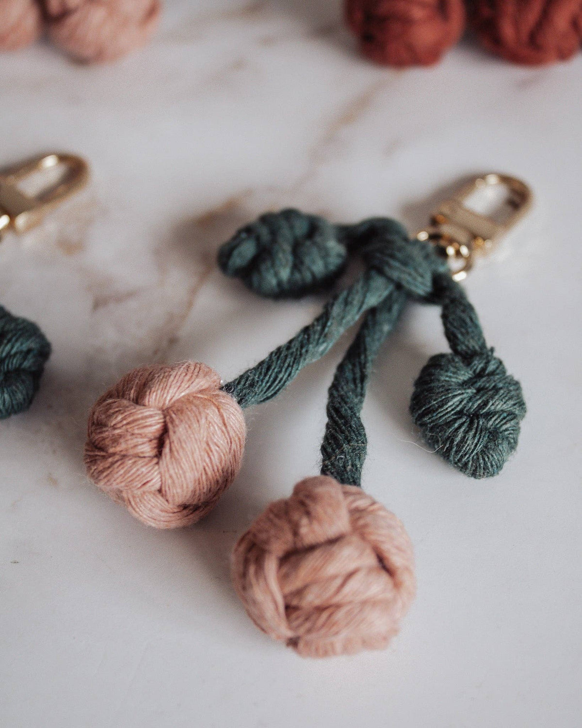 Macrame Cherry Keychain / Bag Charm