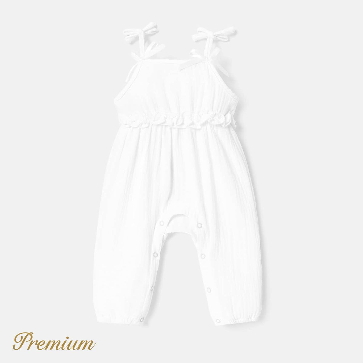 100% Cotton Baby Girl Crepe Bow Decor Solid Cami Jumpsuit