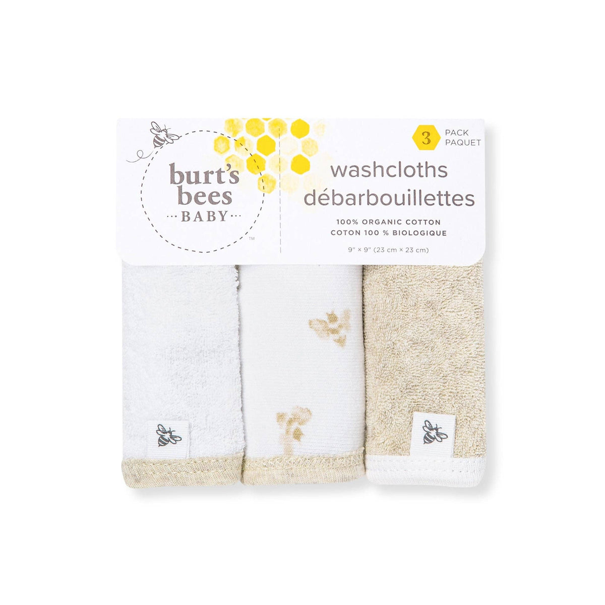 Set of 3 Golden Bee Knit Terry Washcloths