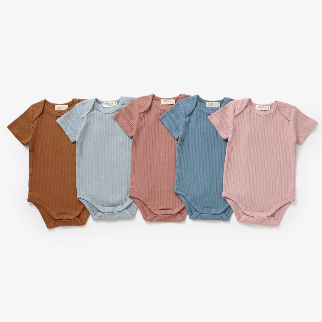 Short sleeved organic cotton bodysuit- The Bobbi- Dusty Blue