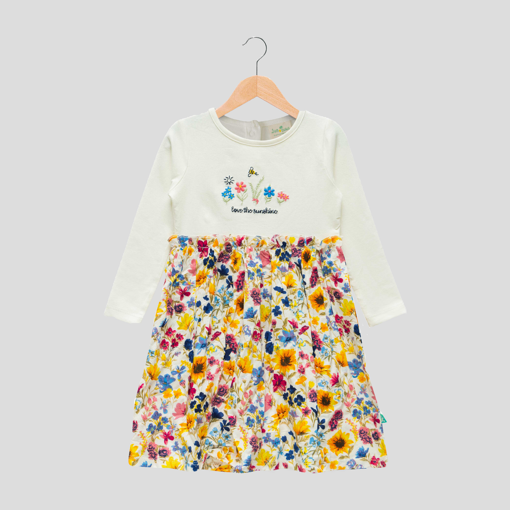 Charming Floral Full Sleeve Flair Dress for Toddler