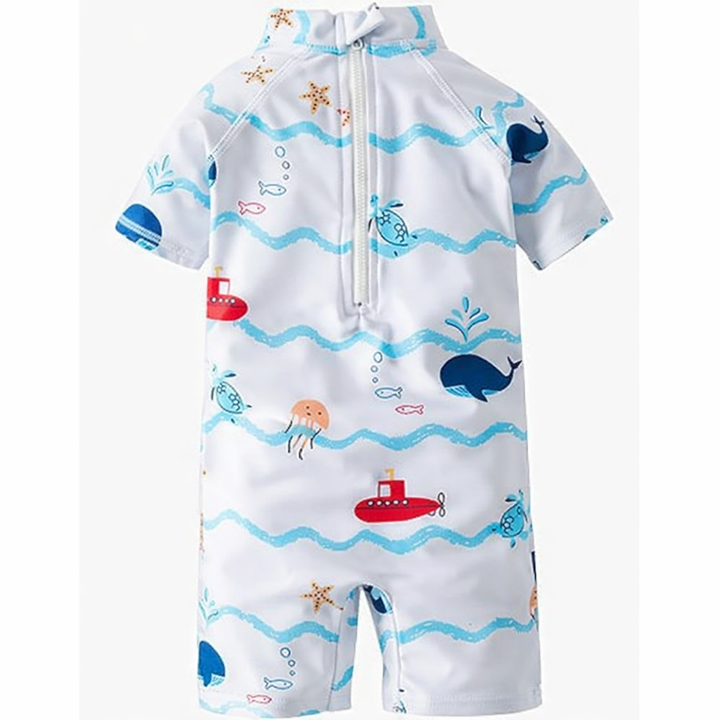 White Sea World Rash Guard & Hat 2-Piece Boy Swimwear