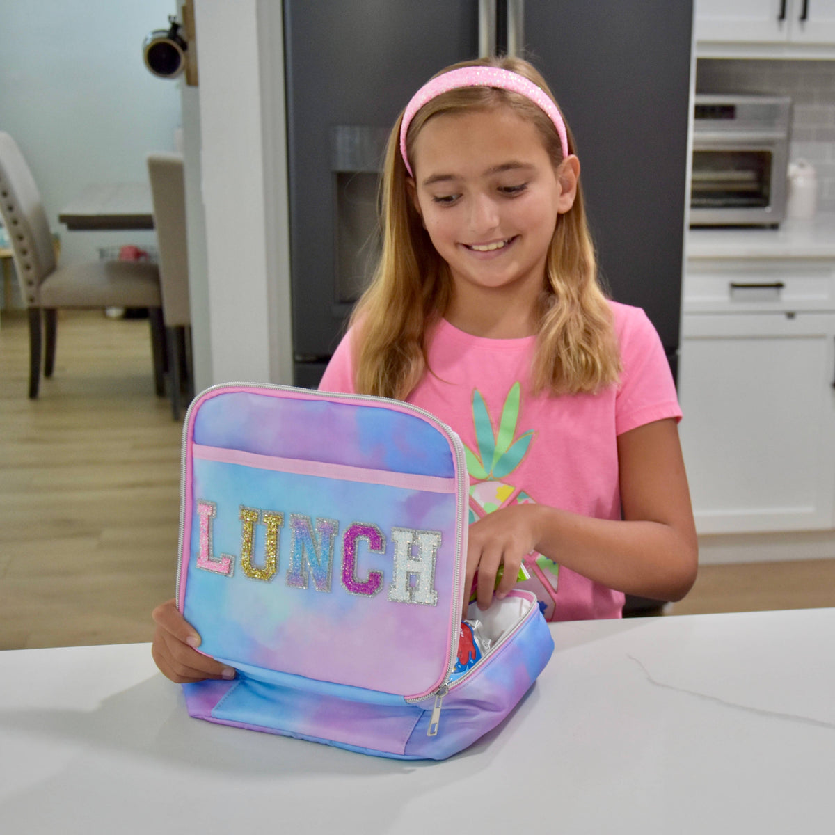 Tie Dye Glitter Varsity Letter Insulated Lunch Bag Lunchbox