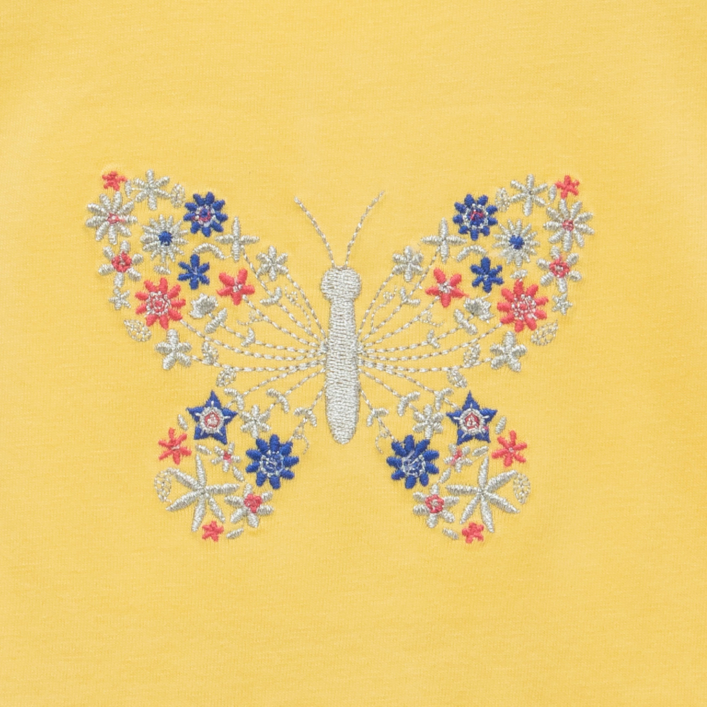 Adorable Sleeveless Tiered Dress with Butterfly Embroidery
