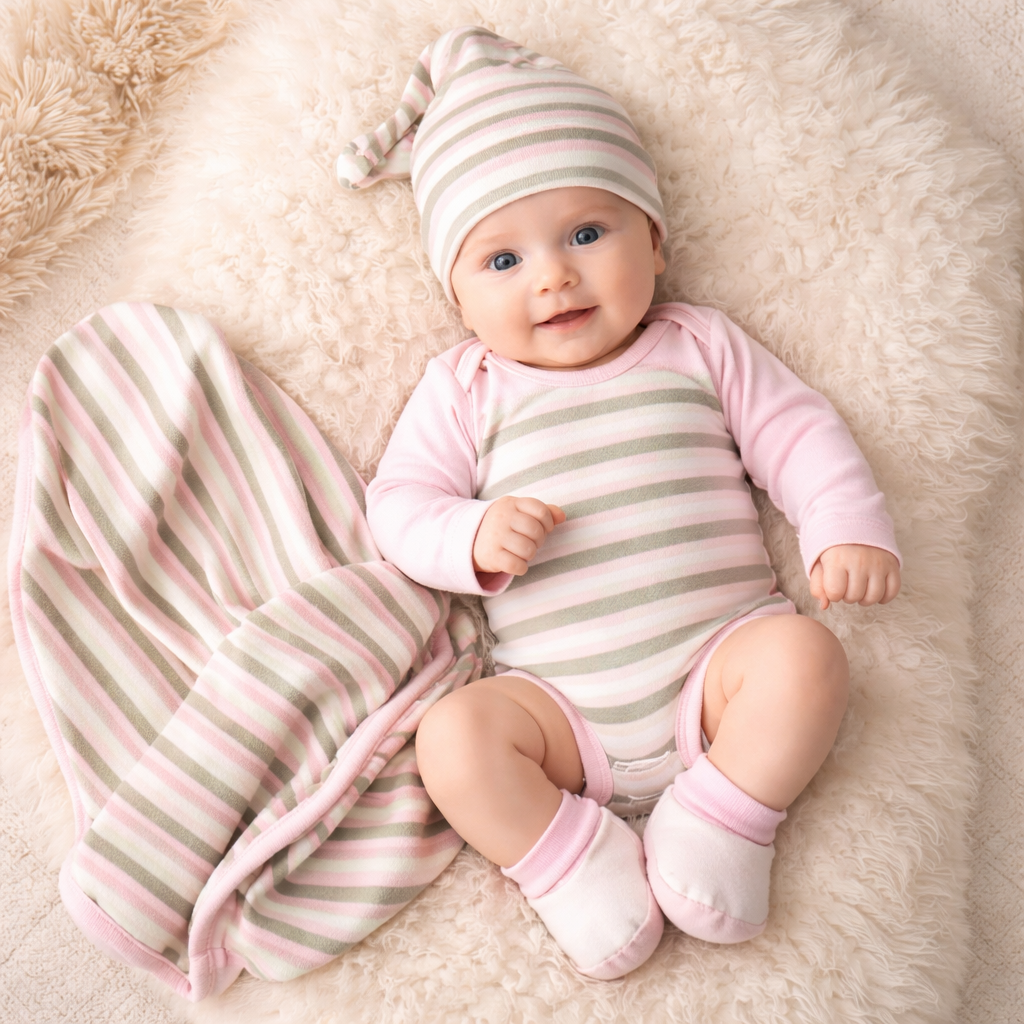 Organic Cotton Pink/Khaki Layette - newborn to 6 months
