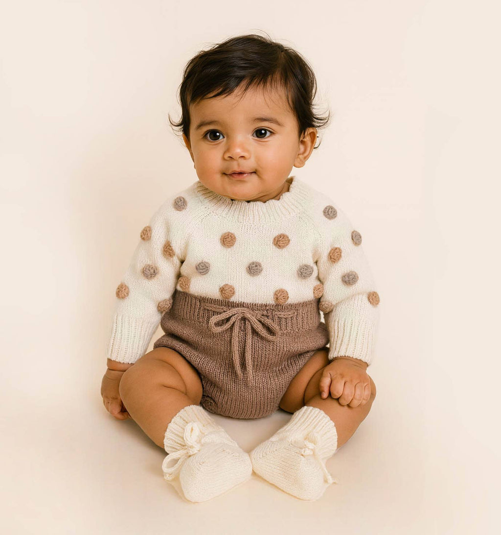 Lottie Dot Knit Romper – Cream Fog