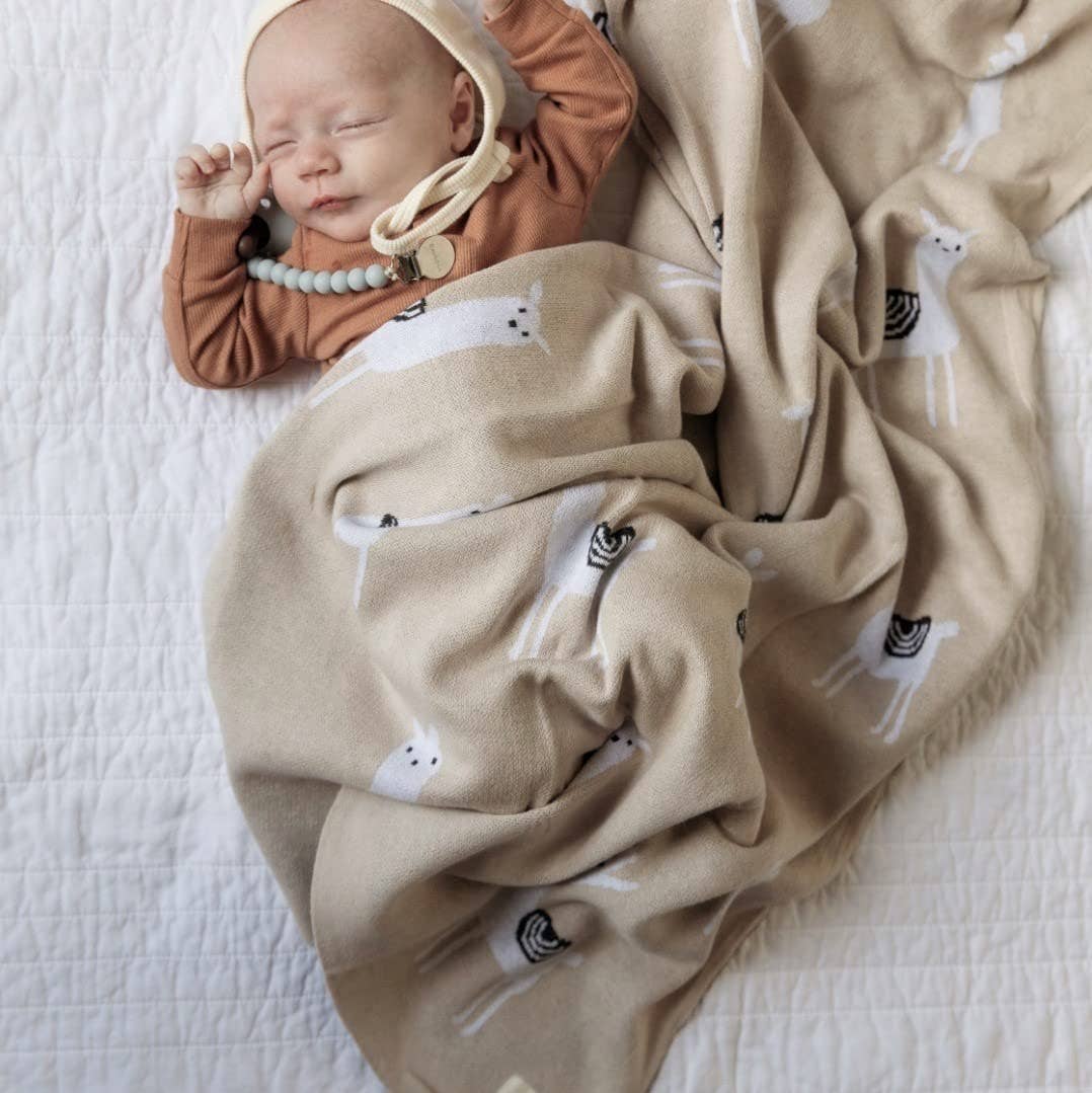 100% Luxury Cotton Swaddle Receiving Baby Blanket - Llama