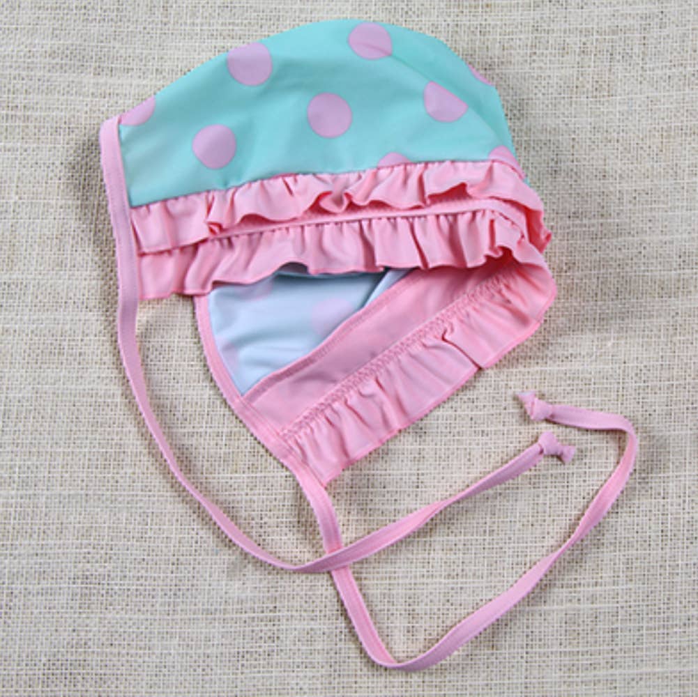 Pink Polka Dots Green Little Girl Swimsuit & Hat