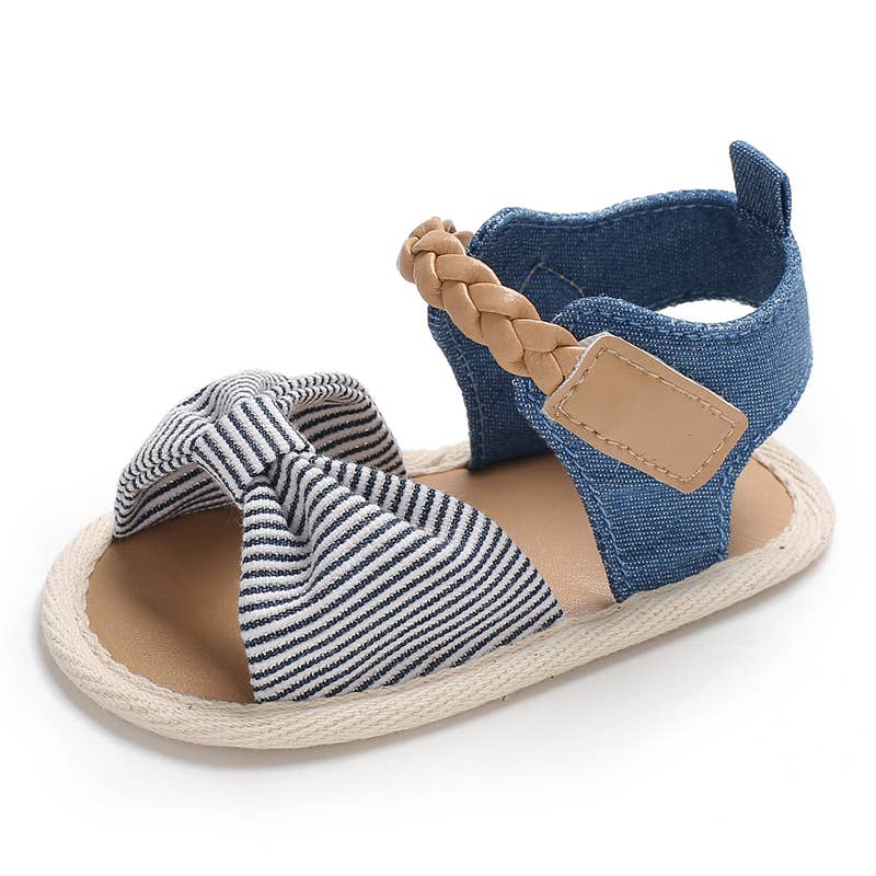 Baby / Toddler Stripe Bow Vamp Braided Velcro Sandals