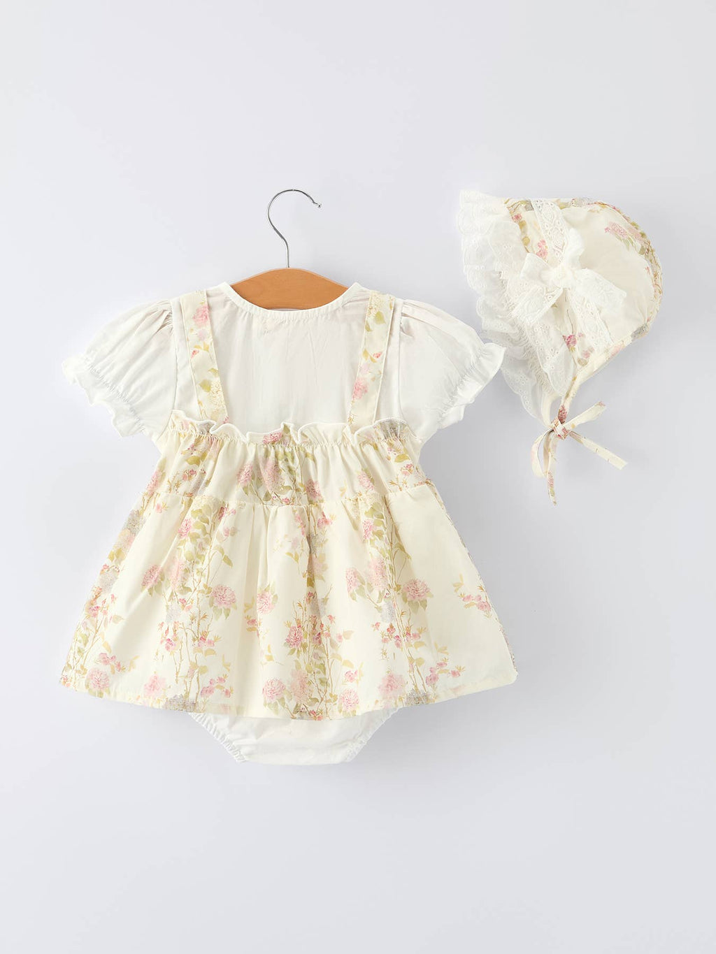 Floral Baby Girl Romper With Bow Ruffle And Hat