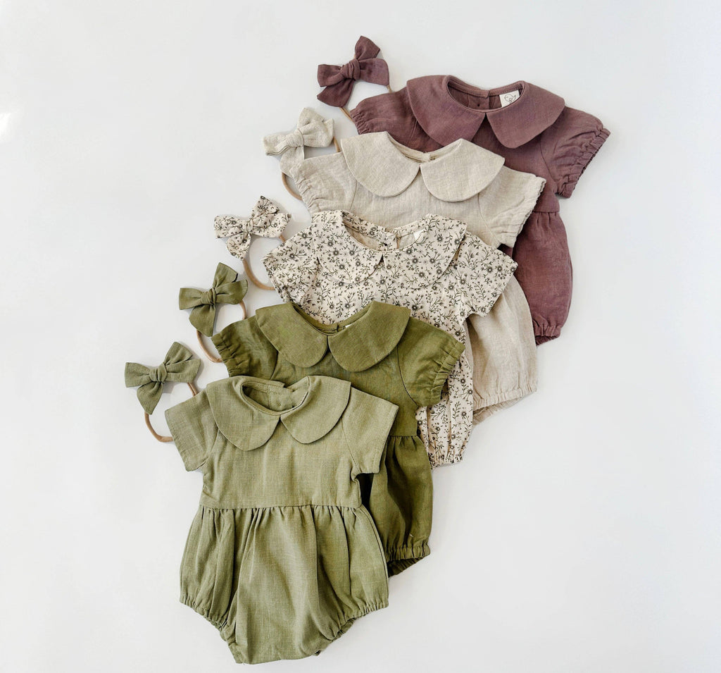 Peter Pan Collar Linen Bubble Romper + Bow | Allie