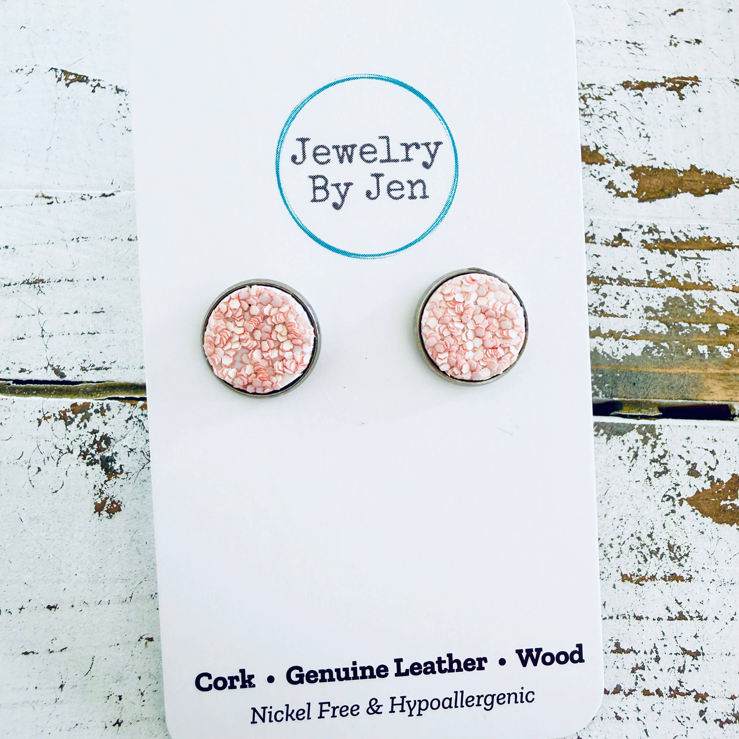 Stud Earrings: Dusty Pink Glitter