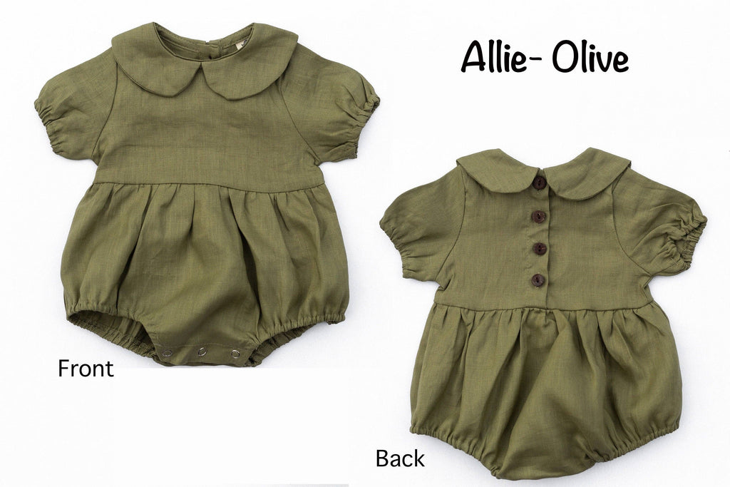 Peter Pan Collar Linen Bubble Romper + Bow | Allie