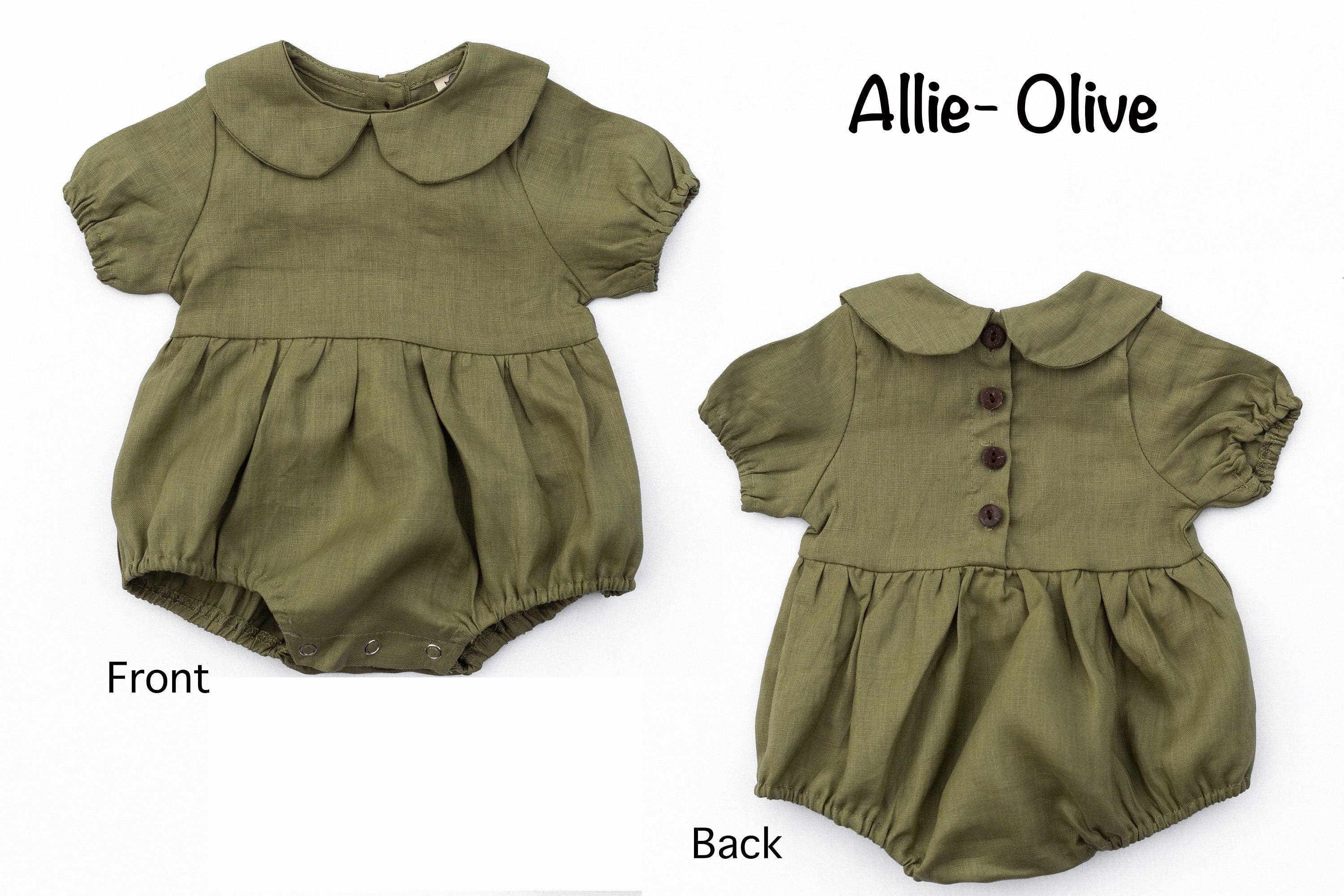Peter Pan Collar Linen Bubble Romper + Bow | Allie