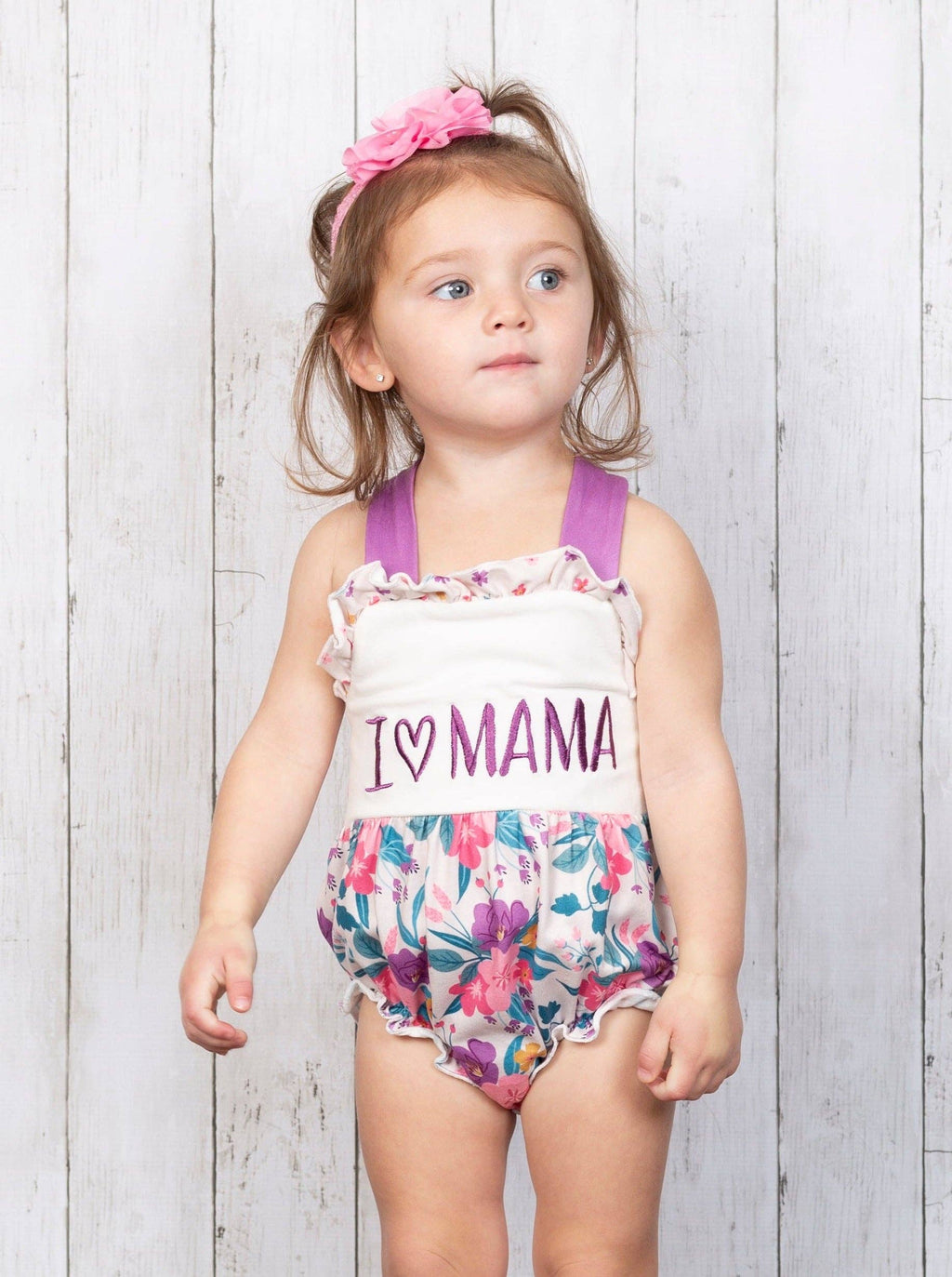 "I Love Mama" Floral Bubble Romper