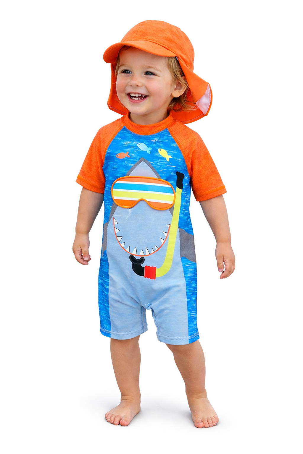 Shark Rash Guard & Swim Hat 2-Piece Boy Swimwear Set