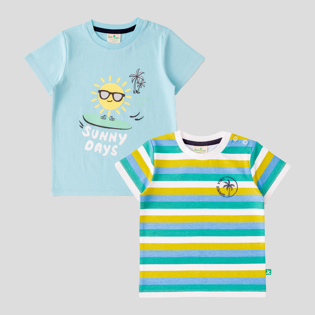 Sunny Blue & Green T-Shirt Pack of 2 for Toddler Boys