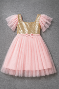 Gold Sequin Pink Girl Dress