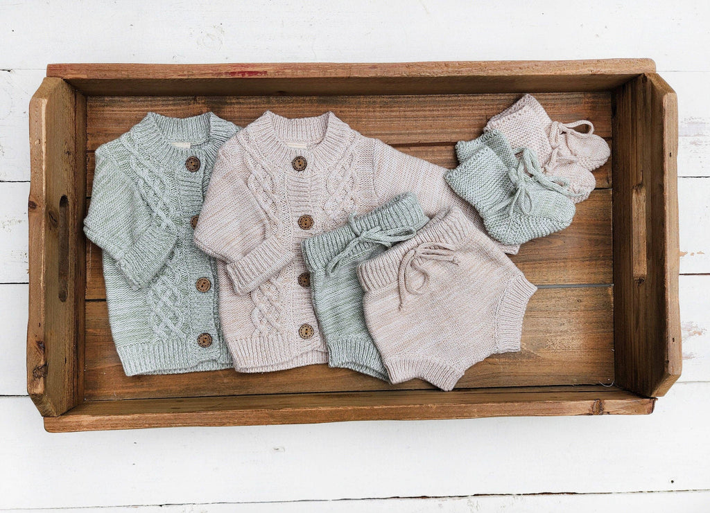 Cotton Knitted Cardigan bloomer booties | Matais 3pc Set