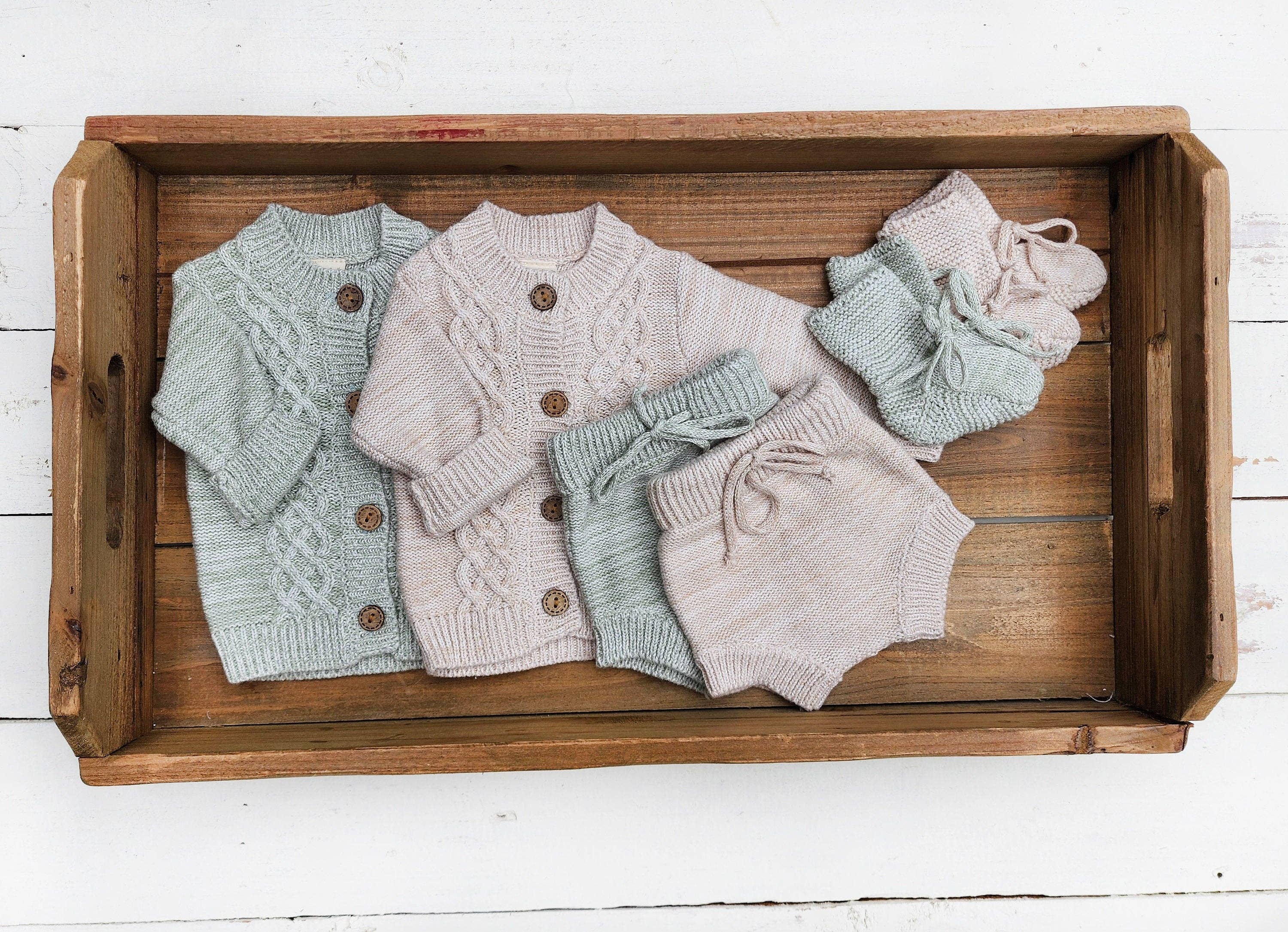 Cotton Knitted Cardigan bloomer booties | Matais 3pc Set