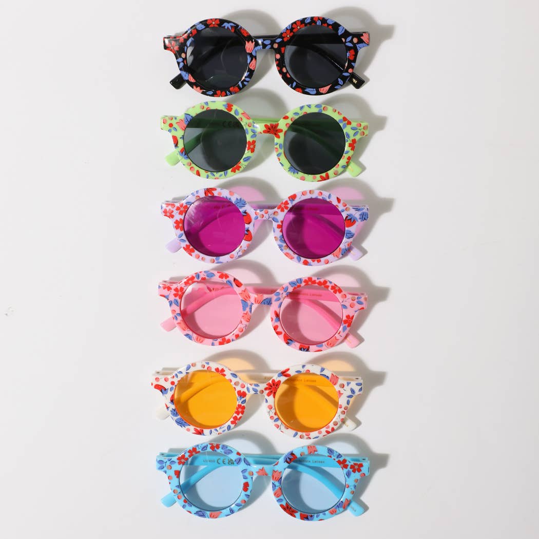 Girls Floral Round Frame Sunglasses