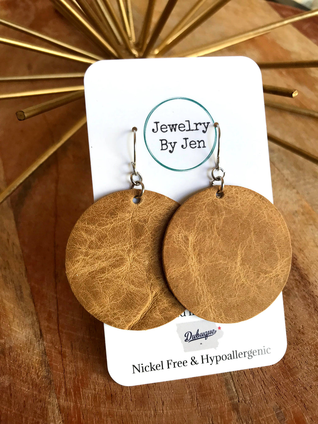 Circle Earrings: Weathered Tan