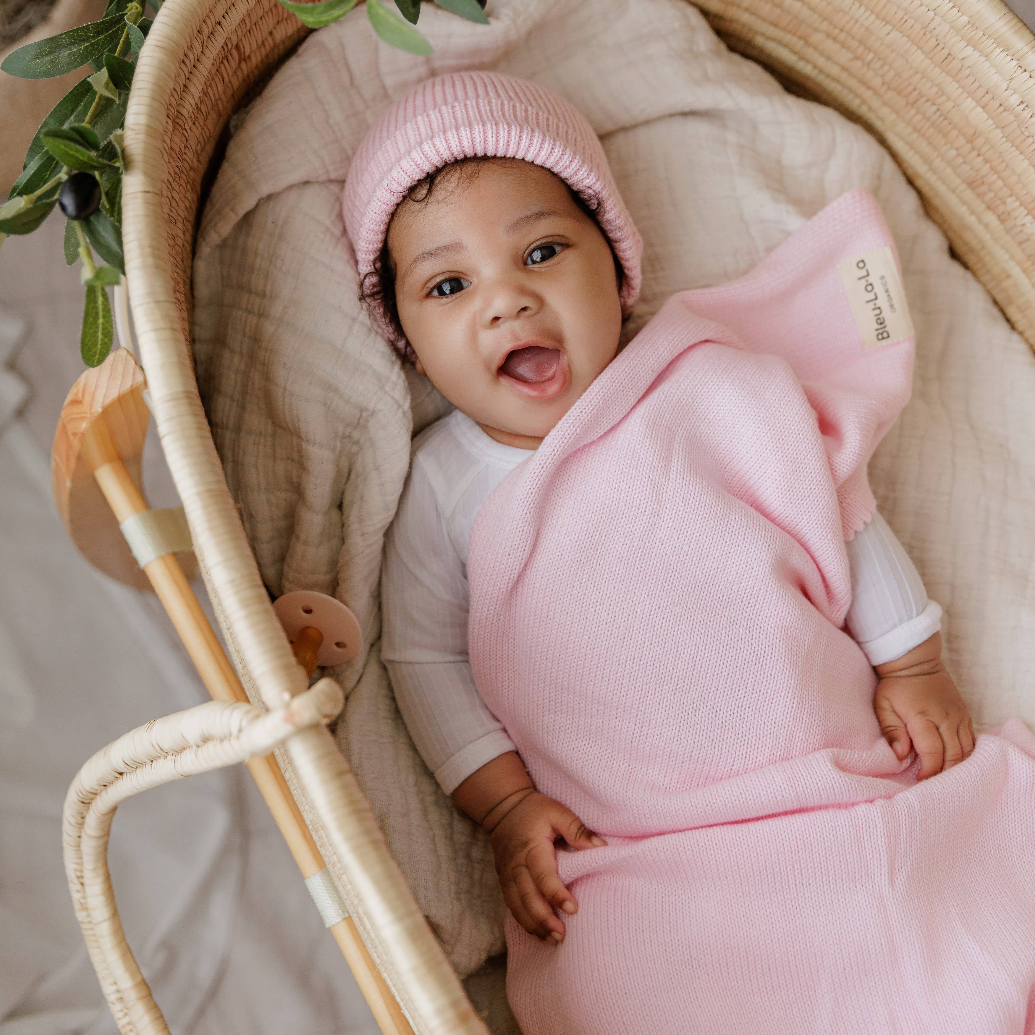 Luxe - 100% Organic Cotton Knit Blanket + Hat Boxed Gift Set