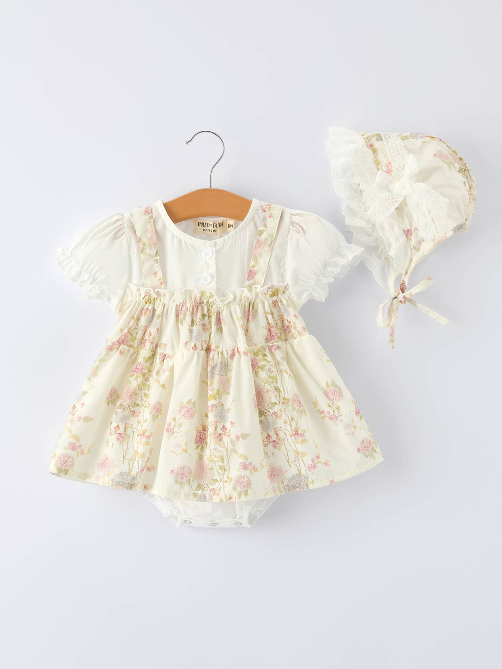 Floral Baby Girl Romper With Bow Ruffle And Hat