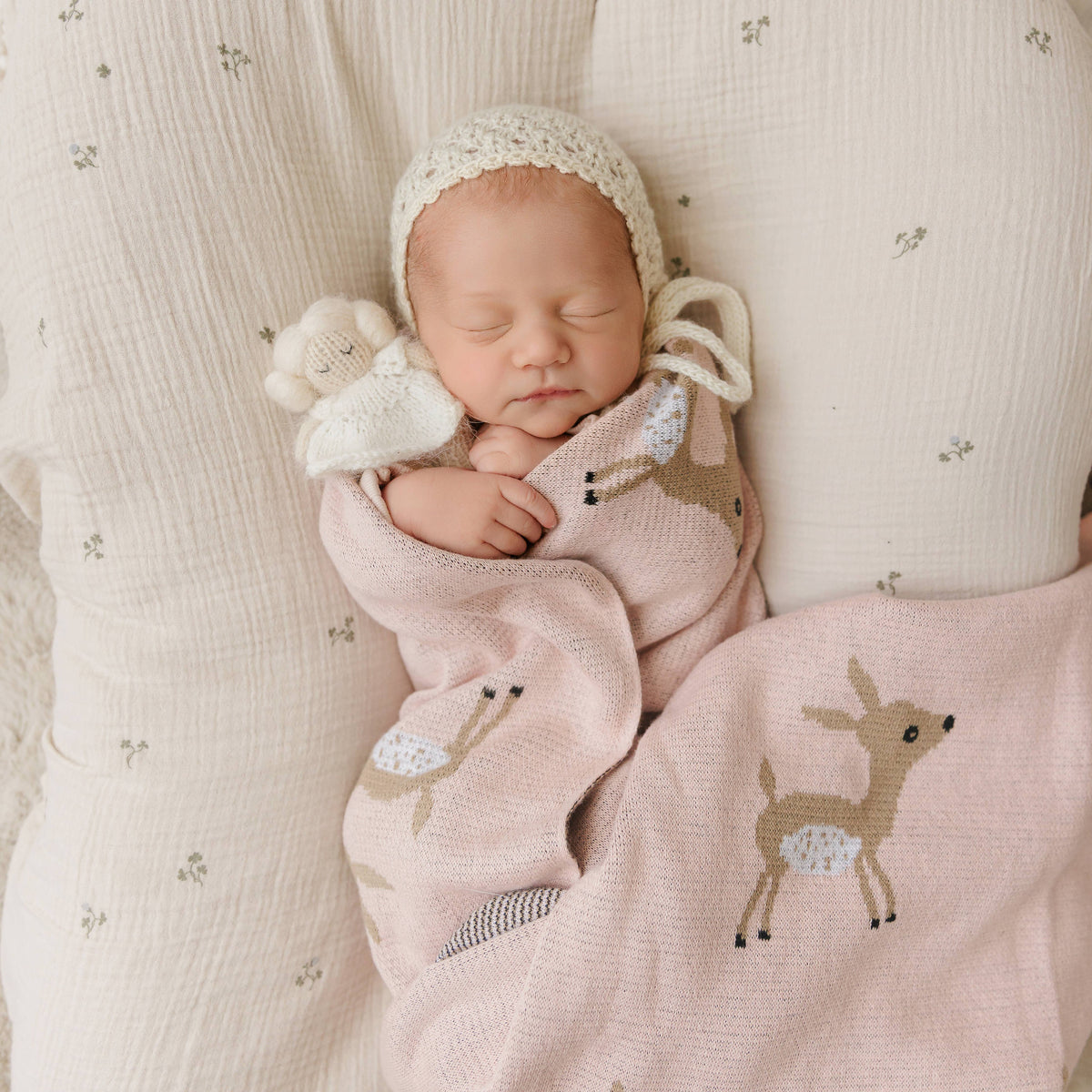 100% Luxury Cotton Receiving Swaddle Baby Blanket - Deer