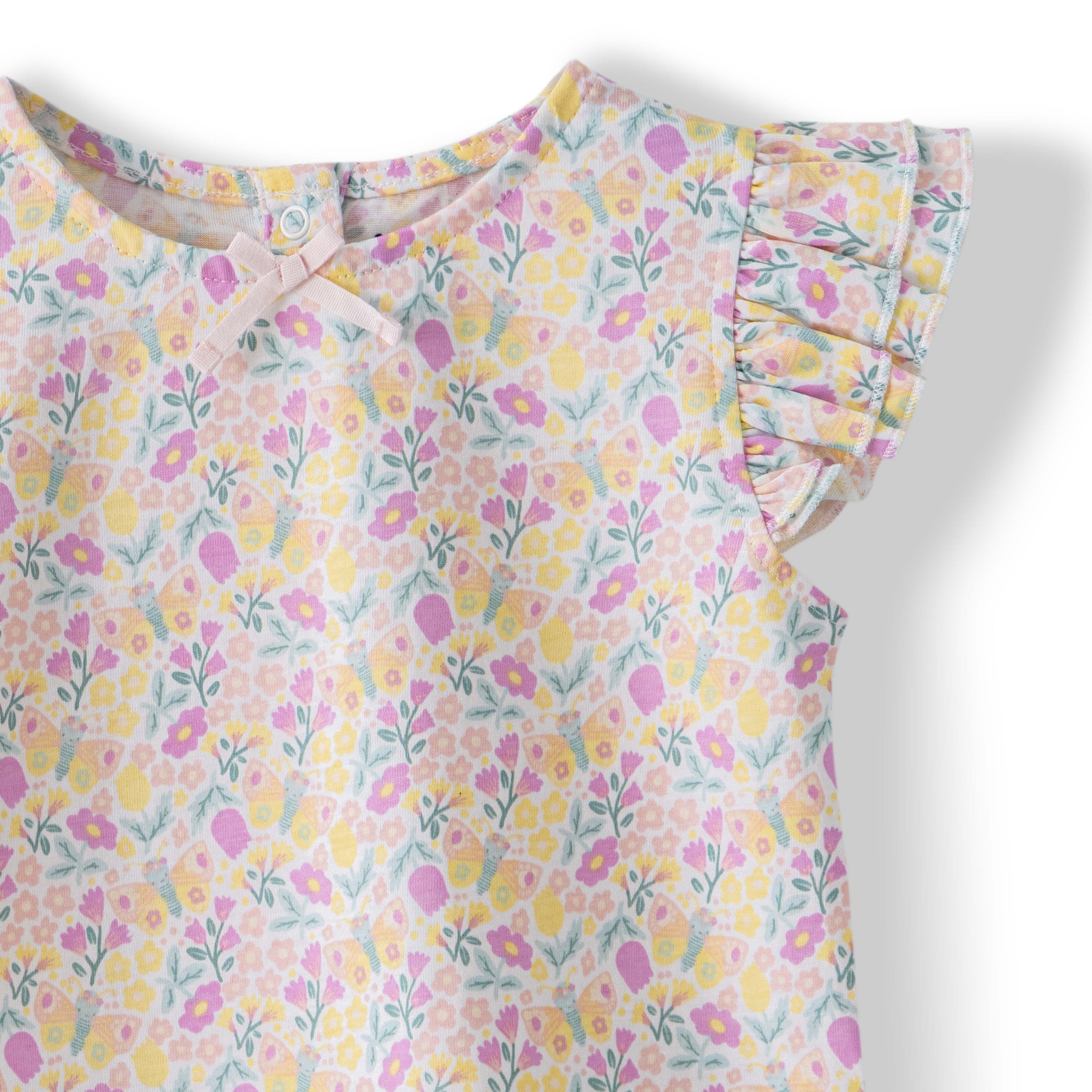 Toddler Girls’ Floral Ruffle Sleeve Top & Lace Trim Shorts Set