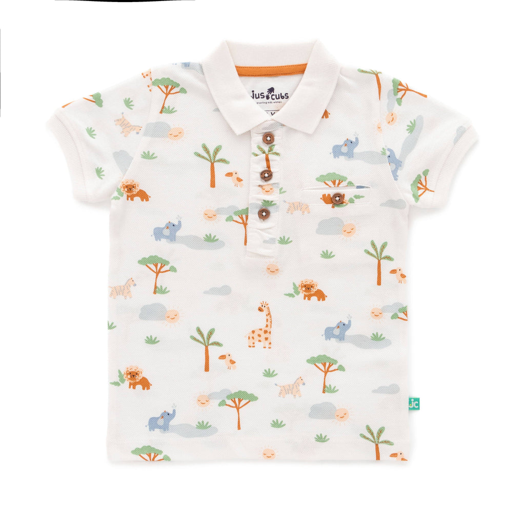 Organic Safari Print Toddler Polo & Shorts Set – Mustard