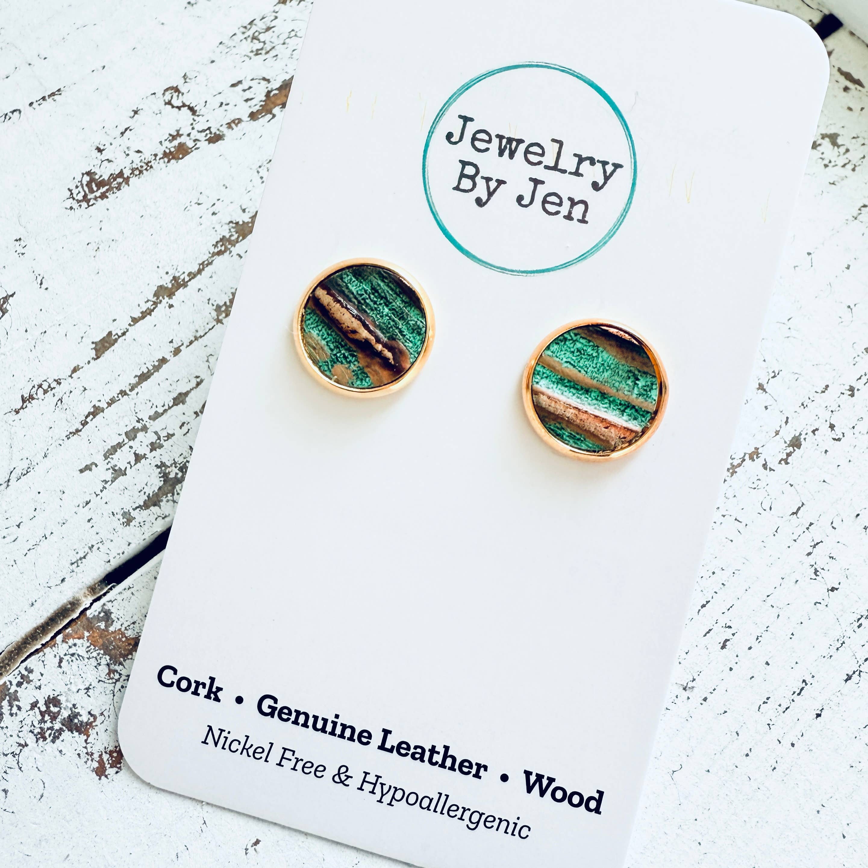 Stud Earrings: Aqua Bronze