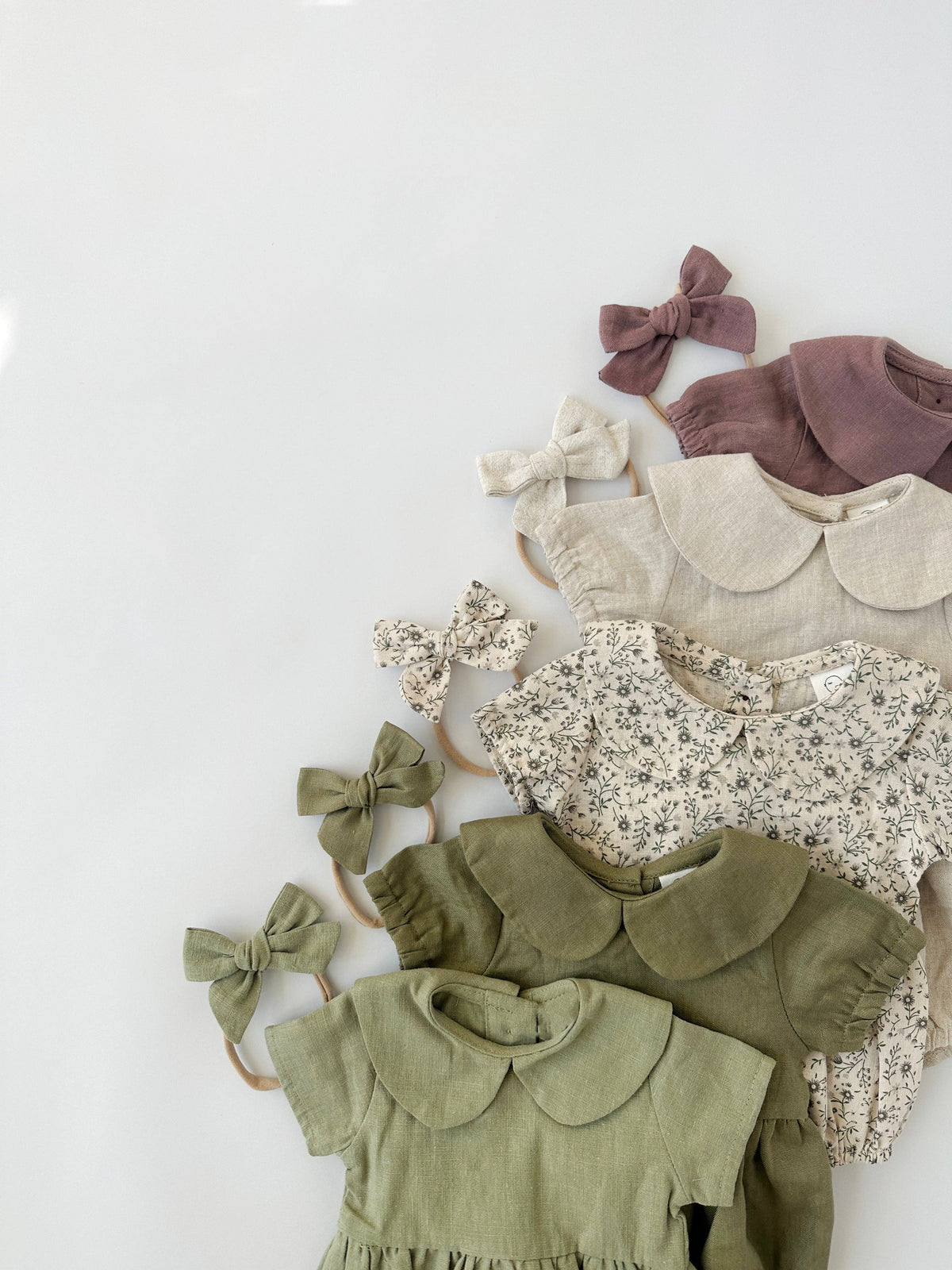 Peter Pan Collar Linen Bubble Romper + Bow | Allie