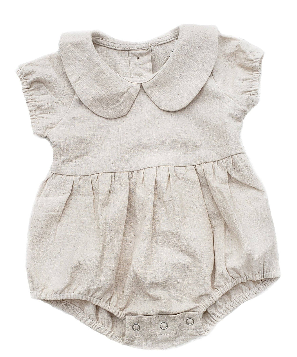Peter Pan Collar Linen Bubble Romper + Bow | Allie
