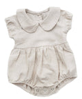 Peter Pan Collar Linen Bubble Romper + Bow | Allie