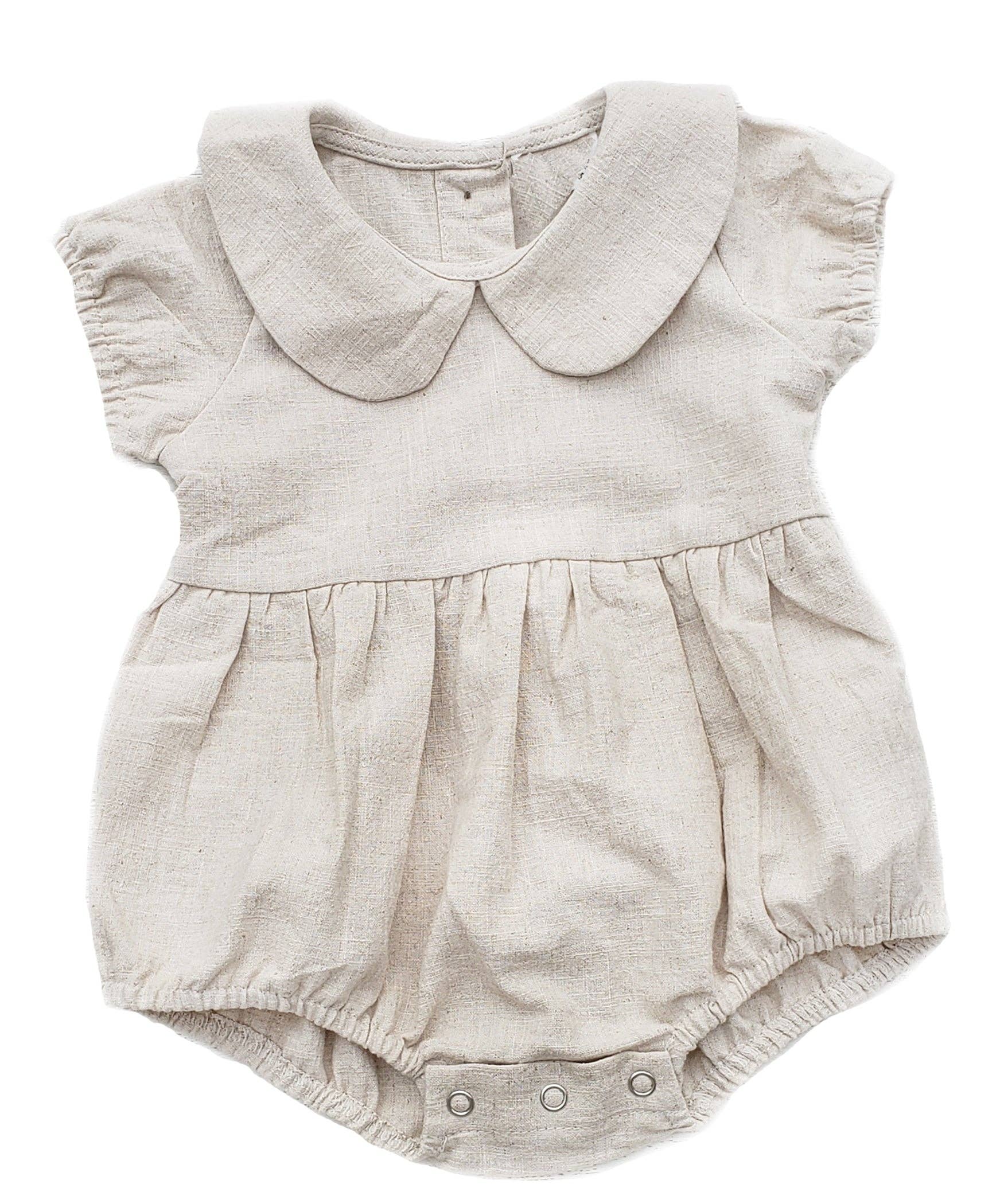 Peter Pan Collar Linen Bubble Romper + Bow | Allie