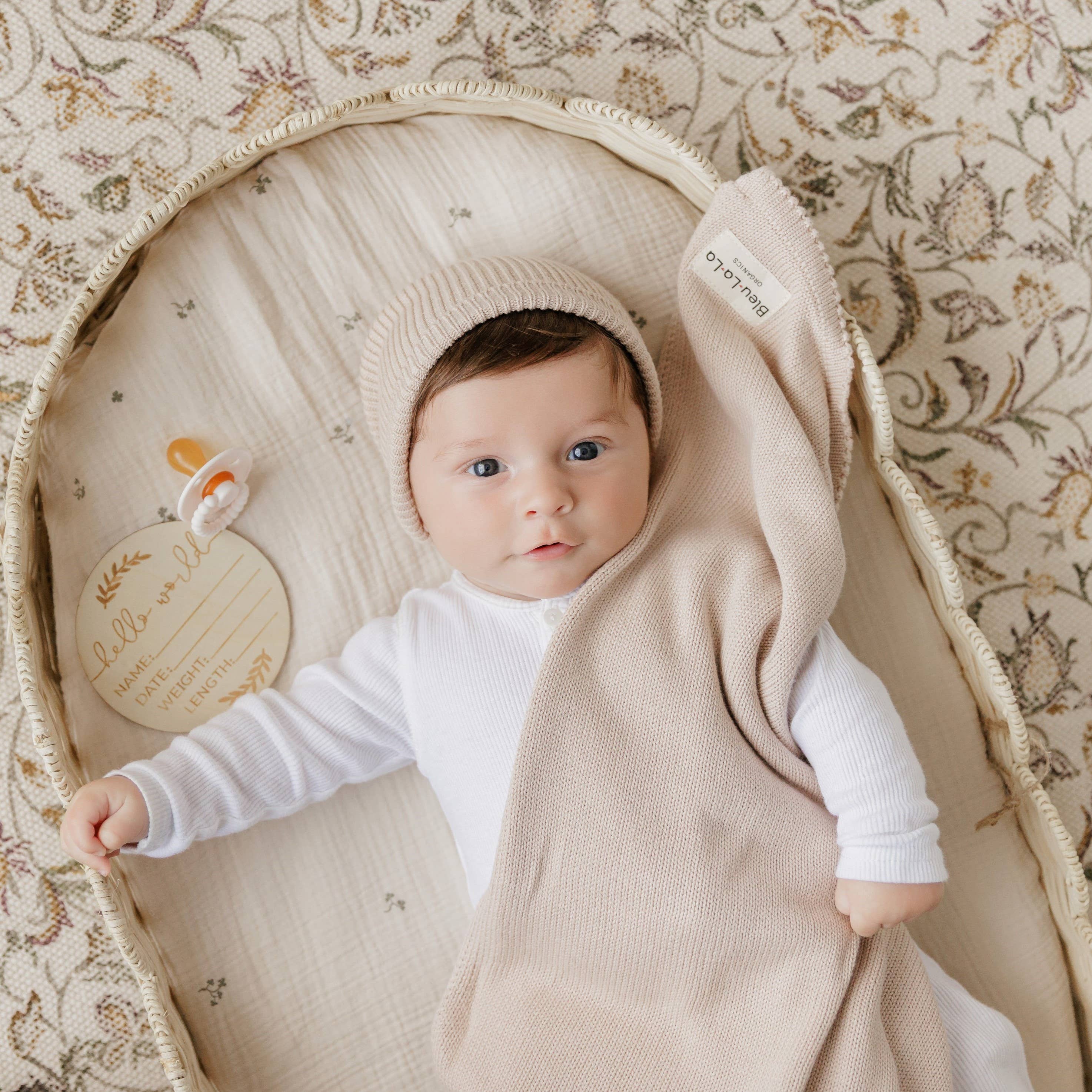 Luxe - 100% Organic Cotton Knit Blanket + Hat Boxed Gift Set