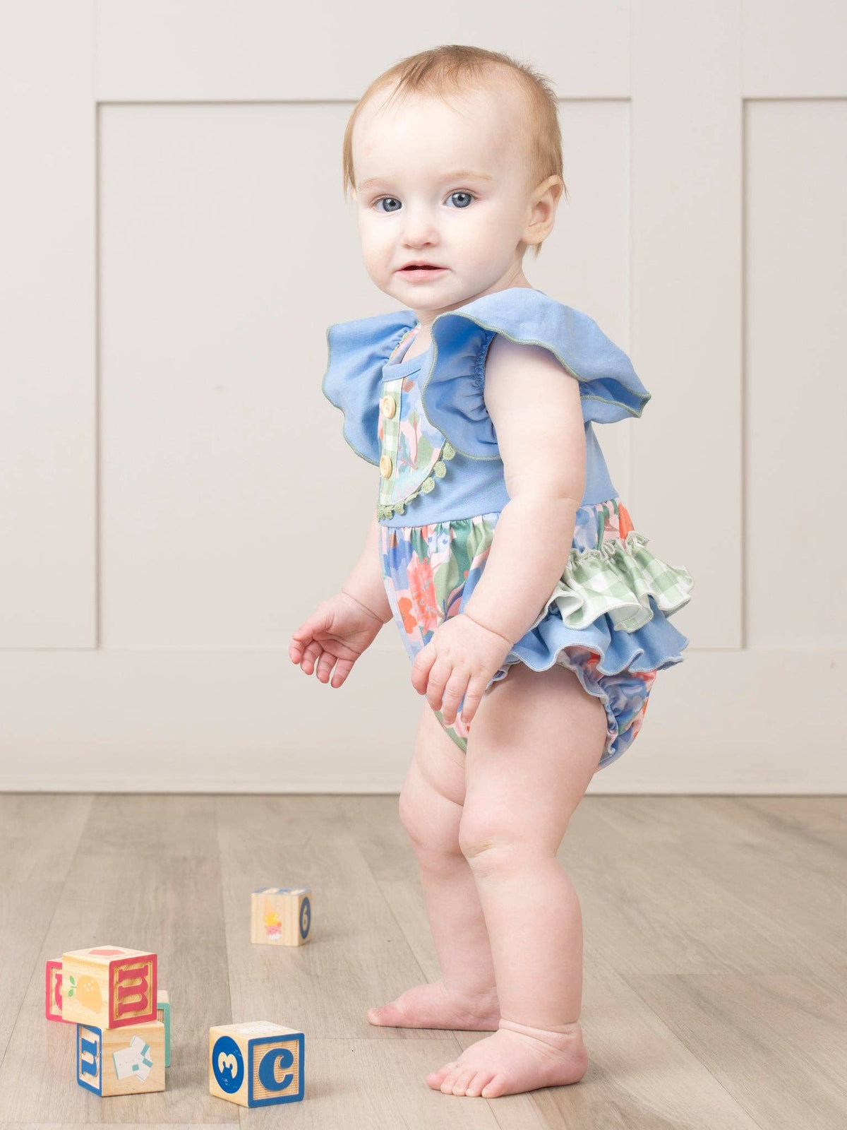 Springtime Flutter Floral Ruffle Bubble Romper