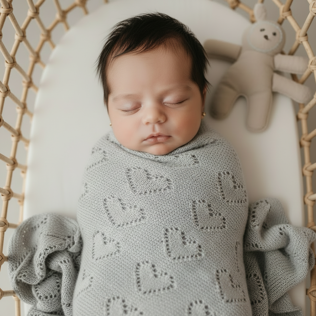 100% Luxury Cotton Receiving Swaddle Baby Blanket - Heart